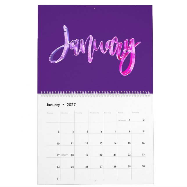 Elegante rosa Lila Script Typografie Moderne Kalender (Jan 2027)