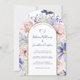 Elegante rosa Lila Wasserfarbe Blumenstrauß Einladung