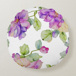 Elegante rosa lila Wasserfarbe floral Rundes Kissen
