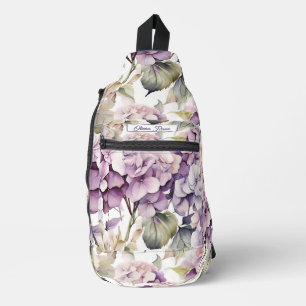 Elegante rosa lila Wasserfarben-Hortensien Crossbody Bag
