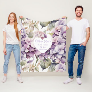 Elegante rosa-lila Wasserfarben-Hortensien Fleecedecke