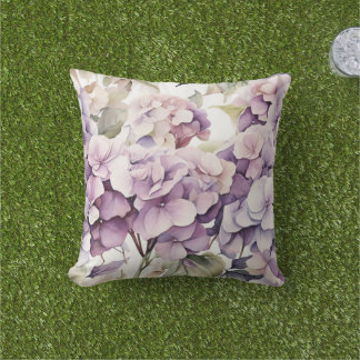 Elegante rosa lila Wasserfarben-Hortensien Kissen