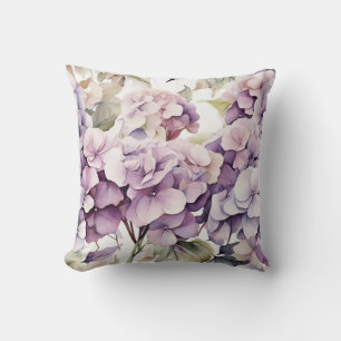 Elegante rosa-lila Wasserfarben-Hortensien Kissen