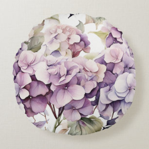 Elegante rosa lila Wasserfarben Hortensien Rundes Kissen