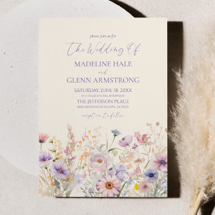 Elegante rosa Lila Wildblume Wiesen Hochzeit Einladung