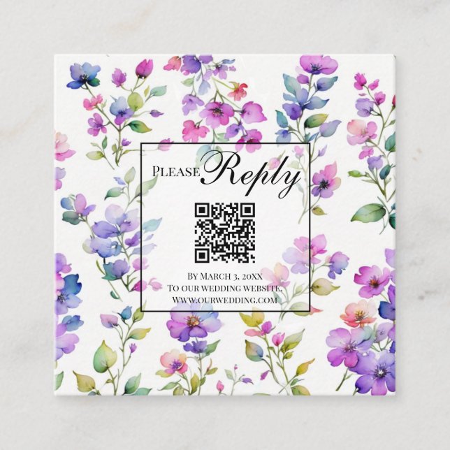 Elegante rosa lila Wildblumen QR-Code-UAWG Begleitkarte (Vorderseite)