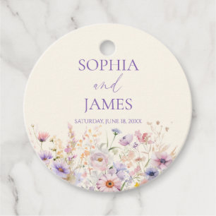 Elegante rosa lila Wildblumen-Wiese Hochzeit Geschenkanhänger