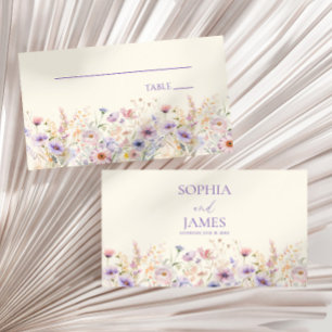 Elegante rosa lila Wildblumen-Wiese Hochzeit Platzkarte