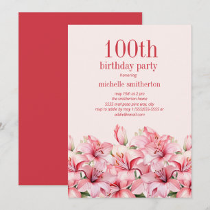 Elegante rosa Lilien 100. Geburtstag Einladung