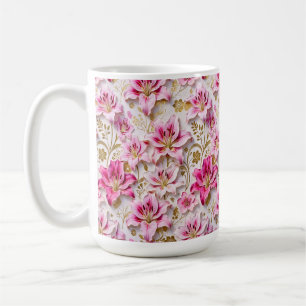 Elegante rosa Lilien mit goldenen botanischen Akze Kaffeetasse