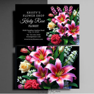 Elegante Rosa Lily Red Rose Blume Florist Visitenkarte