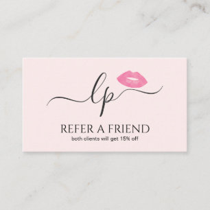 Elegante Rosa Lippen handgeschriebene Skriptkallig Empfehlungskarte