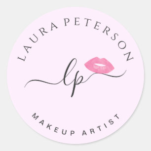 Elegante Rosa Lippen handgeschriebene Skriptkallig Runder Aufkleber