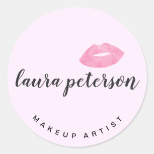 Elegante Rosa Lippen handgeschriebene Skriptkallig Runder Aufkleber