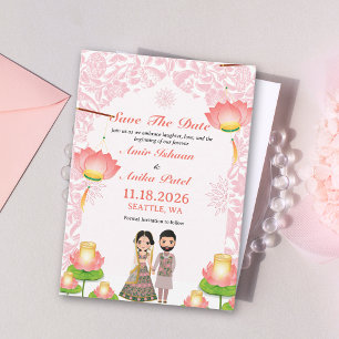Elegante rosa Lotoslaternen Hochzeit Save The Date