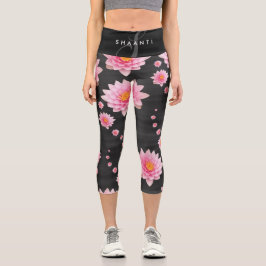 Elegante Rosa Lotus-Blume Capri Leggings