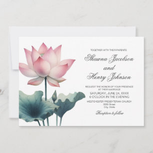 Elegante Rosa Lotus Blume Einladung Hochzeit