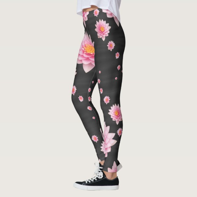 Elegante Rosa Lotus-Blume Leggings (Links)
