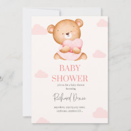 elegante Rosa Mädchen Dusche Einladung Bär
