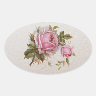 Elegante rosa Mädchen Vintage süße Rose Ovaler Aufkleber