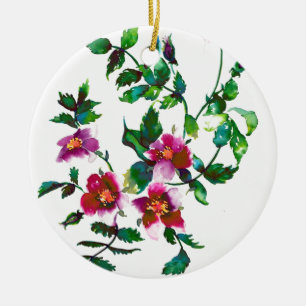 Elegante rosa Magenta Aquarellblumen Rose Keramikornament