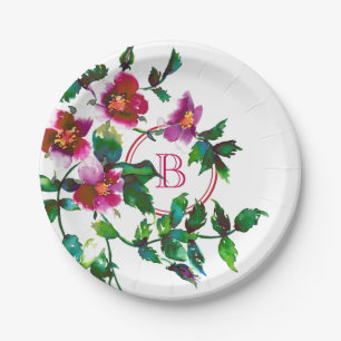 Elegante rosa Magenta Aquarellblumen Rose Pappteller