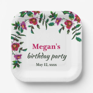 Elegante rosa Magenta Aquarellblumen Rose Pappteller