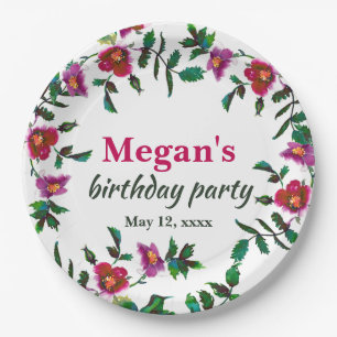 Elegante rosa Magenta Aquarellblumen Rose Pappteller