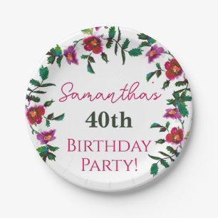 Elegante rosa Magenta Aquarellblumen Rose Pappteller