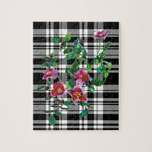 Elegante rosa Magenta Aquarellblumen Rose Puzzle