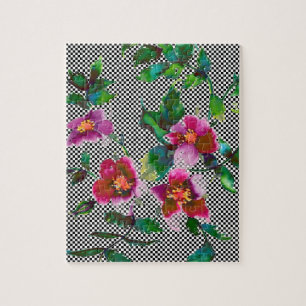 Elegante rosa Magenta Aquarellblumen Rose Puzzle