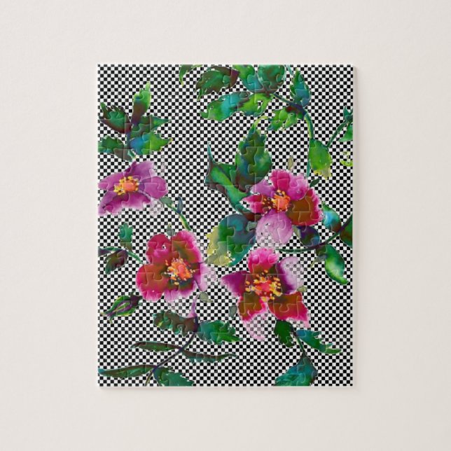 Elegante rosa Magenta Aquarellblumen Rose Puzzle (Vertikal)