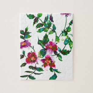 Elegante rosa Magenta Aquarellblumen Rose Puzzle