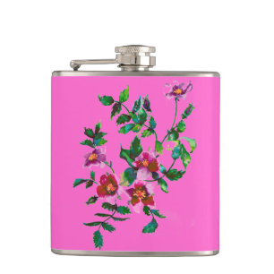 Elegante rosa magenta Aquarellfarben Rose Flachmann