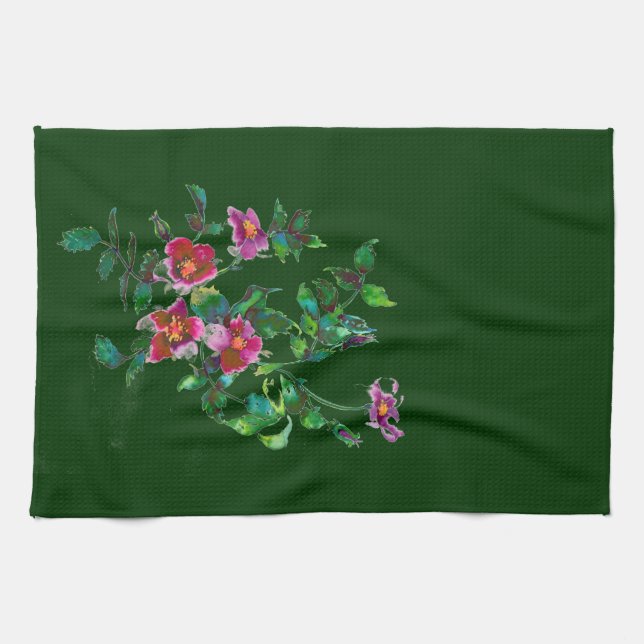 Elegante rosa magenta Aquarellfarben Rose Geschirrtuch (Horizontal)