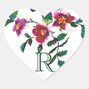 Elegante rosa Magenta Aquarellfarben Rose Herz-Aufkleber