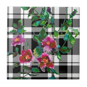 Elegante rosa magenta Aquarellfarben Rose kariert Fliese