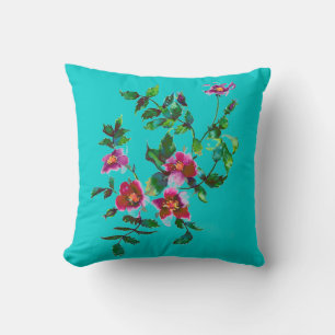 Elegante rosa magenta Aquarellfarben Rose Kissen