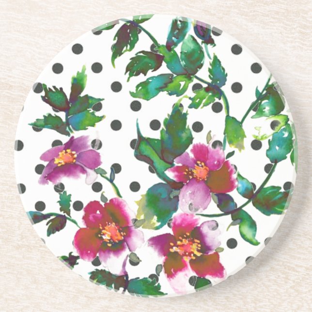 Elegante rosa magenta Aquarelltöne Rose Polka Punk Untersetzer (Vorne)