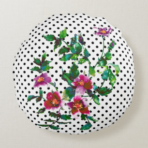 Elegante rosa magentafarbene Aquarell-Blumenrosen Rundes Kissen