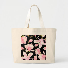 Elegante rosa Magnolia-Muster Wasserfarbe groß bis Jumbo Stoffbeutel
