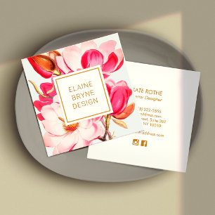 Elegante rosa Magnolie Aquarell Blumen Quadrat Bus Quadratische Visitenkarte