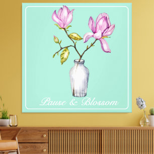 Elegante rosa Magnolie Aquarell Leinwanddruck