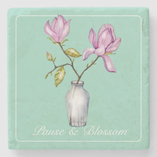 Elegante rosa Magnolie Aquarell Steinuntersetzer
