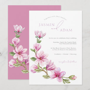 Elegante rosa Magnolie Florale Hochzeit Einladung