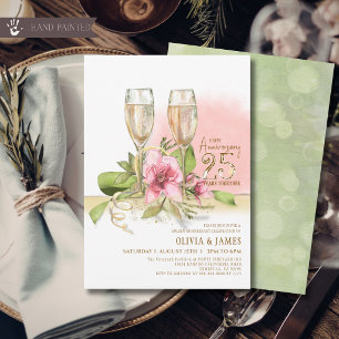 Elegante rosa Magnolie zum 25. Hochzeitstag Einladung