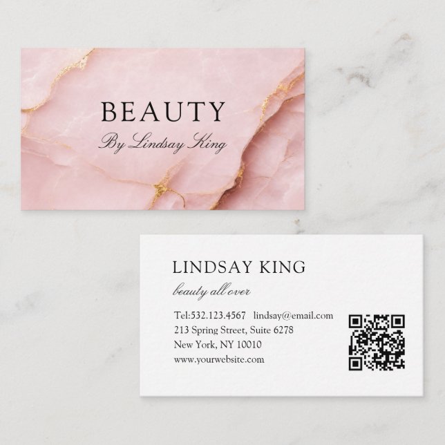Elegante rosa Marmor QR-Code Visitenkarte Terminkarte (Vorne/Hinten)