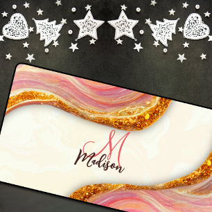 Elegante rosa Marmorkunst Imitate Gold Glitzer Schreibtischunterlage