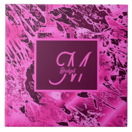 Elegante rosa Marmormor fett formatierte Monogramm Fliese