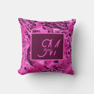 Elegante rosa Marmormor fett formatierte Monogramm Kissen